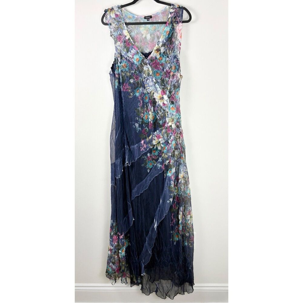 Komarov Indigo Meadow Maxi Dress (Plus Size 1X) Sleeveless Event Party Wedding